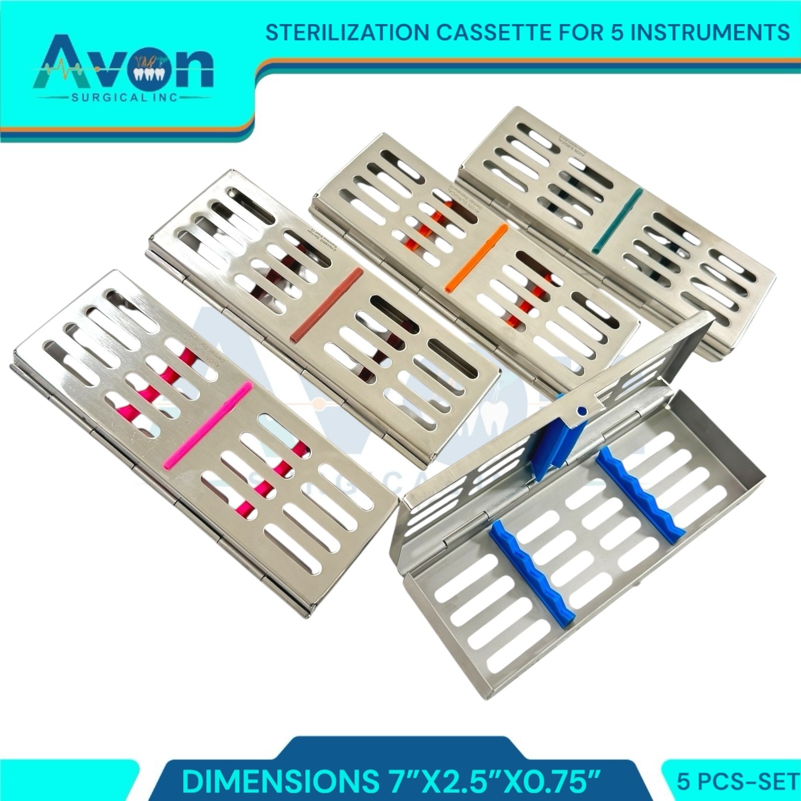 5 GERMAN DENTAL AUTOCLAVE STERILIZATION CASSETTE RACK BOX TRAY FOR 5 INSTRUMENT