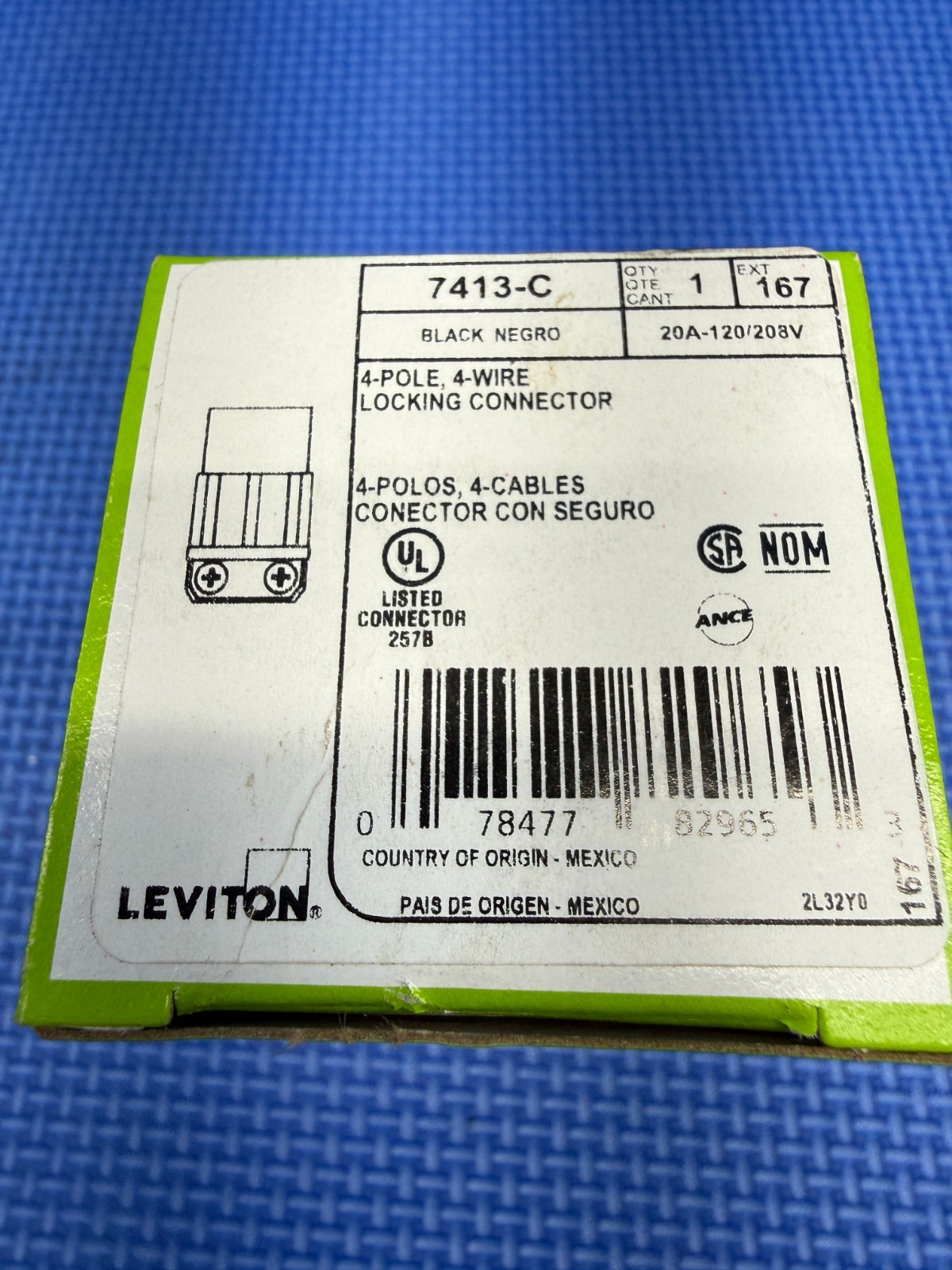 Lot of 2 – Leviton 7413-C 4-Pole 4-Wire 20Amp 120/208V Locking Connector