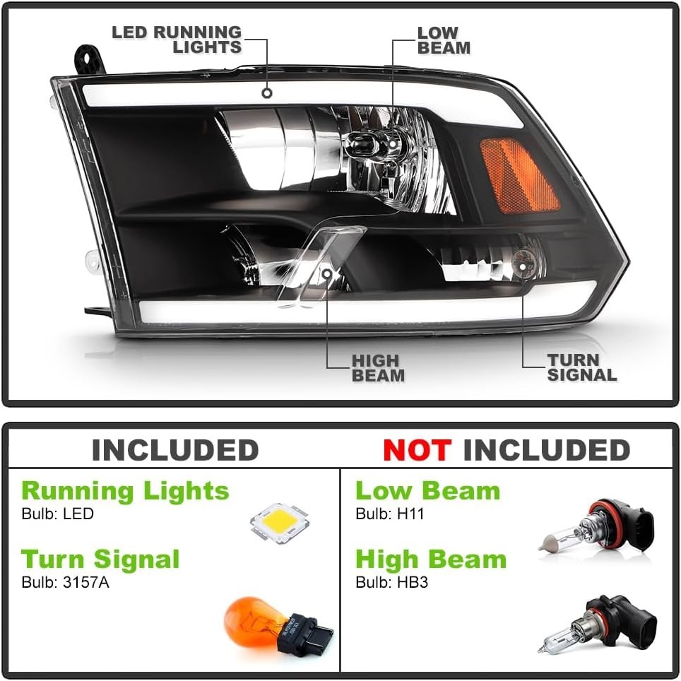 – for 2009-2018 Dodge Ram 1500 2500 3500 Upgrade LED Tube Headlights Headlamps P