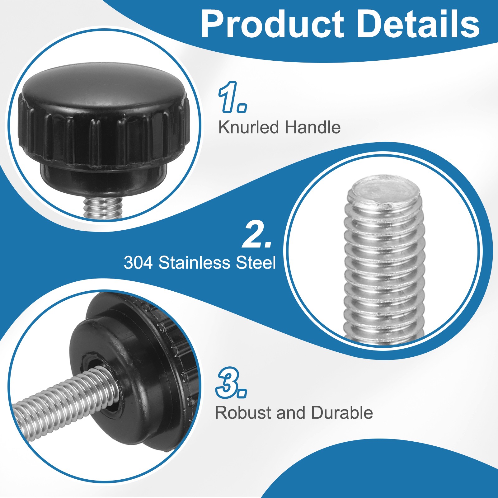 4Pcs Knurled Clamping Knobs, M6 x 16mm 22mm Width Handle Bolts Grip with Washers