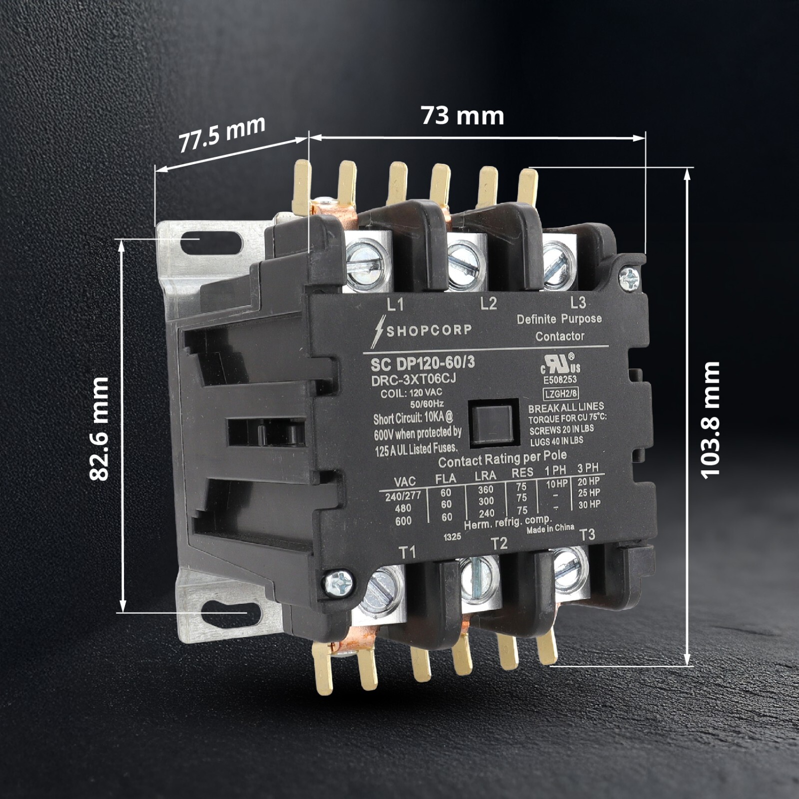 AC Contactor 60 Amp 75 RES 3 Pole 120V Coil – Definite Purpose UL Listed