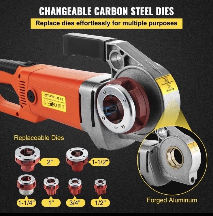 Electric Pipe Threader Portable Machine 2300W, 6 Dies 1/2-2″ , 22 RPM ,Excellent