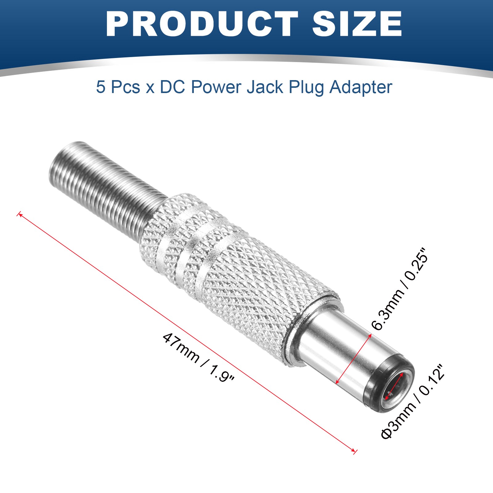 5pcs DC Male Power Connector Adapter 1.85″ DC6330 6.3mm x 3.0mm DC Male