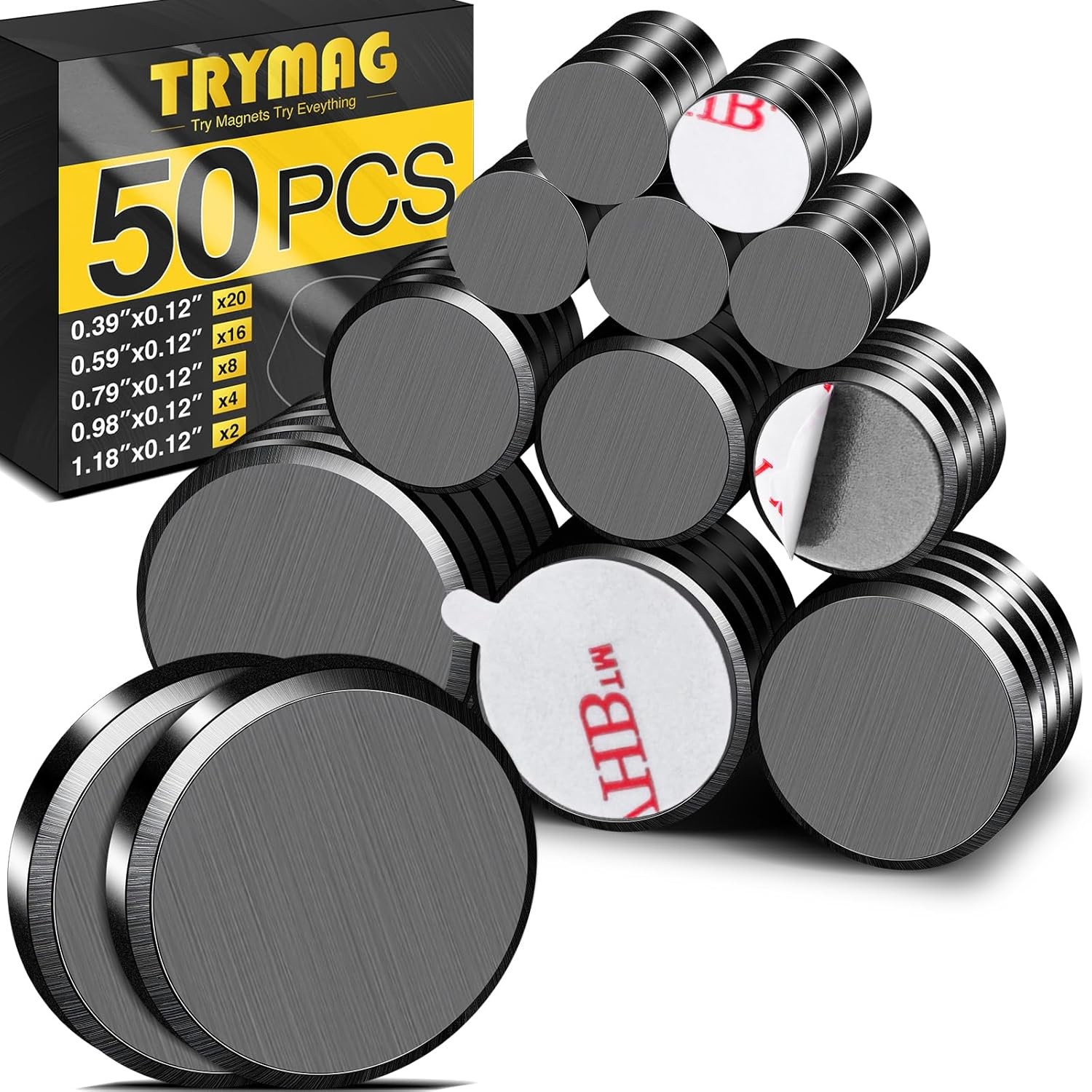 Small Magnets for Crafts with Adhesive Backing, 5 Different Size, 50Pcs Strong