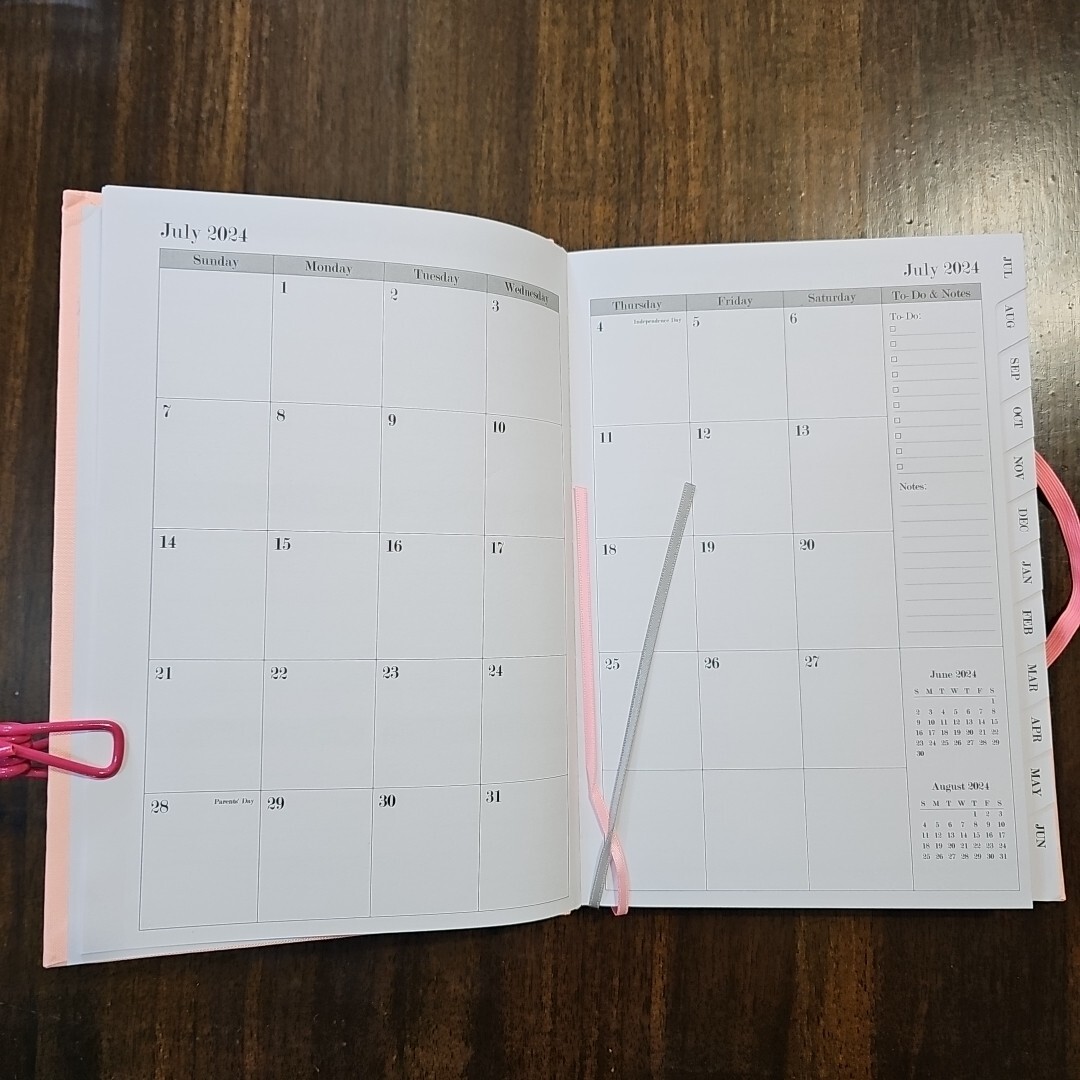 Planner 2024 Jul to 2025 Jun Daily Weekly Tabbed Peach Hardbound 6″x8.5″ Book