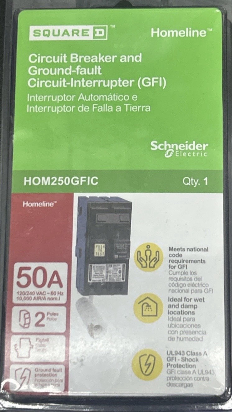 Square D HOM250GFICP 50A, 2 Poles, w/ Pigtail, Circuit Breaker