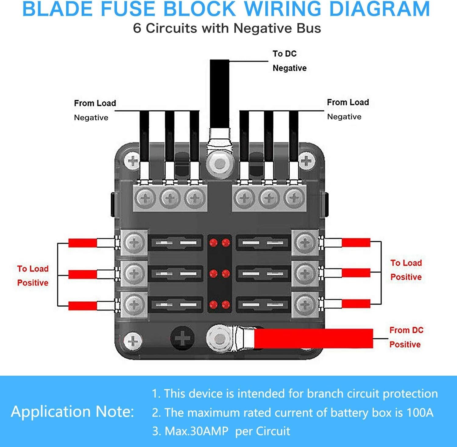 Waterproof 6 Way Fuse Box with LED Indicator for Marine and Automotive Use