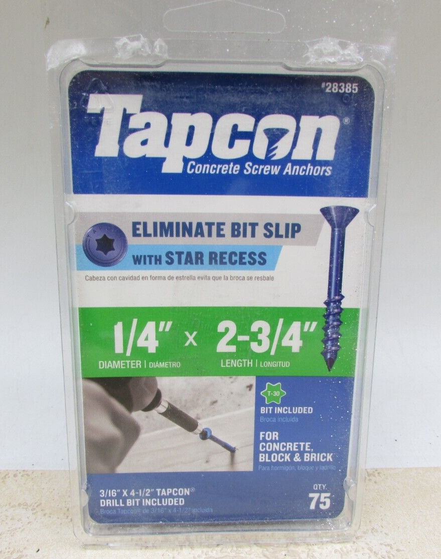 Tapcon 1/4″ x 2-3/4″ Star Torx Head Concrete Anchor Screws, Bugle Head, 75 PACK