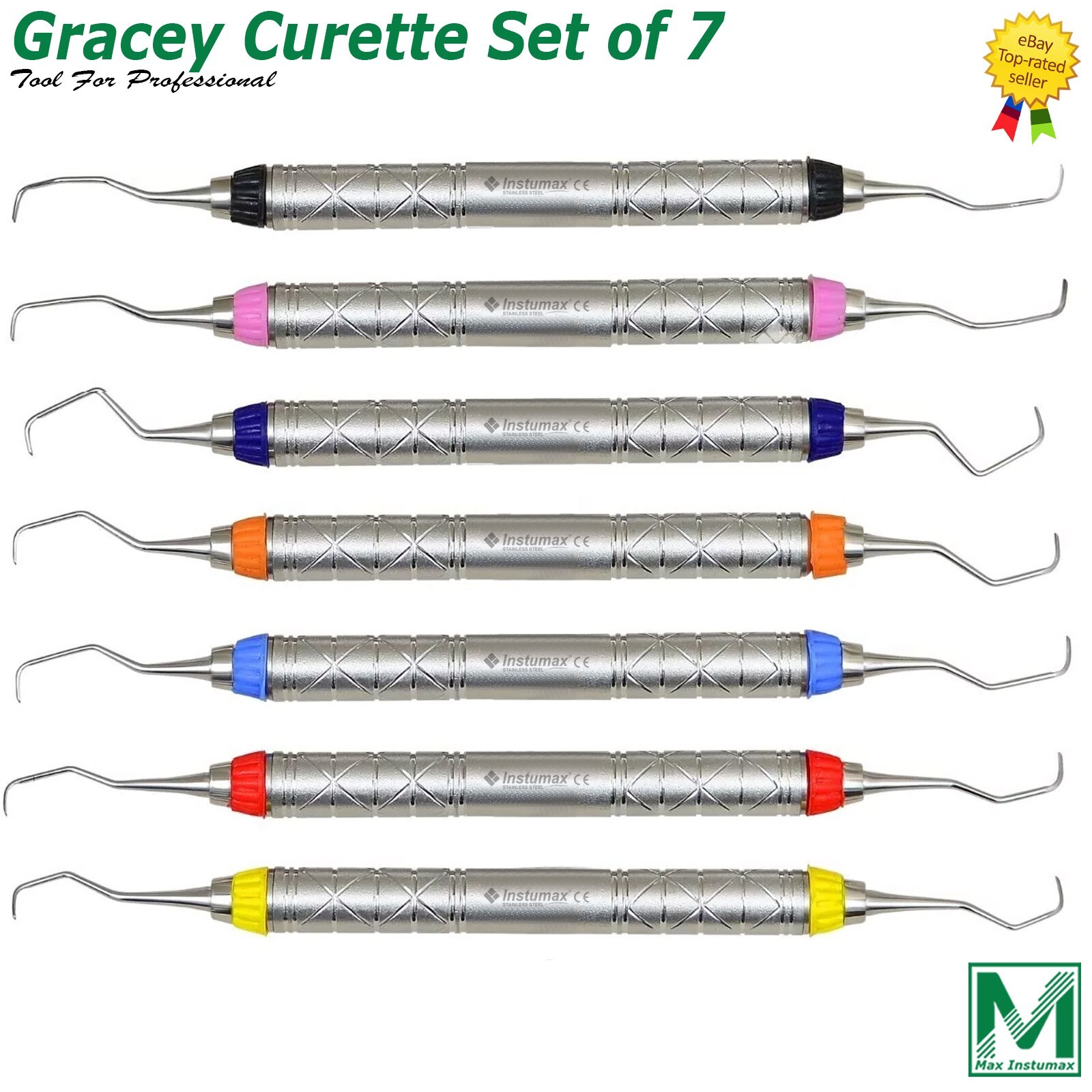 Juego de 7 curetas periodontales dentales Gracey con mango hueco para laboratori