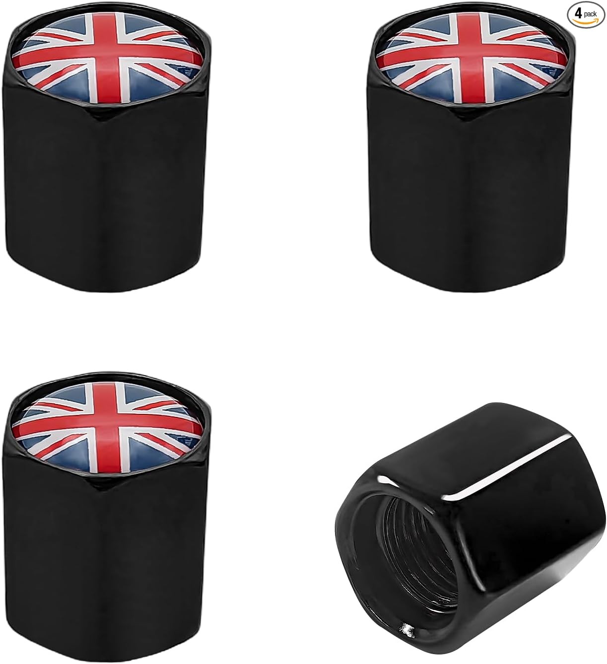 4 PCS Car Tire Valve Stem Caps, National Flag Zinc Alloy Wheel Va Color: Black
