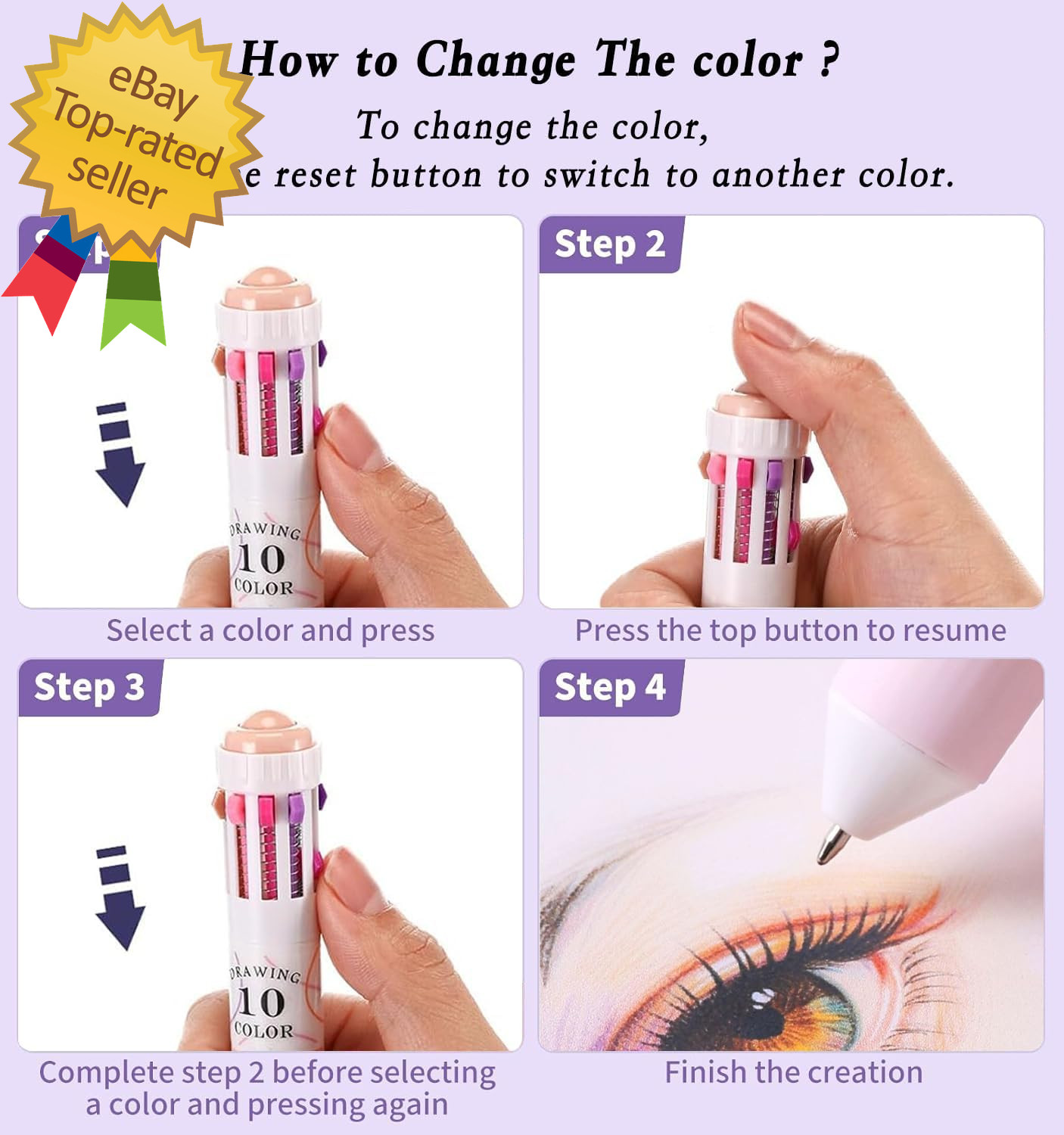 60 Colors Multicolor Pen in One, 6Pcs 10-In-1 Retractable Colored Ballpoint Pens
