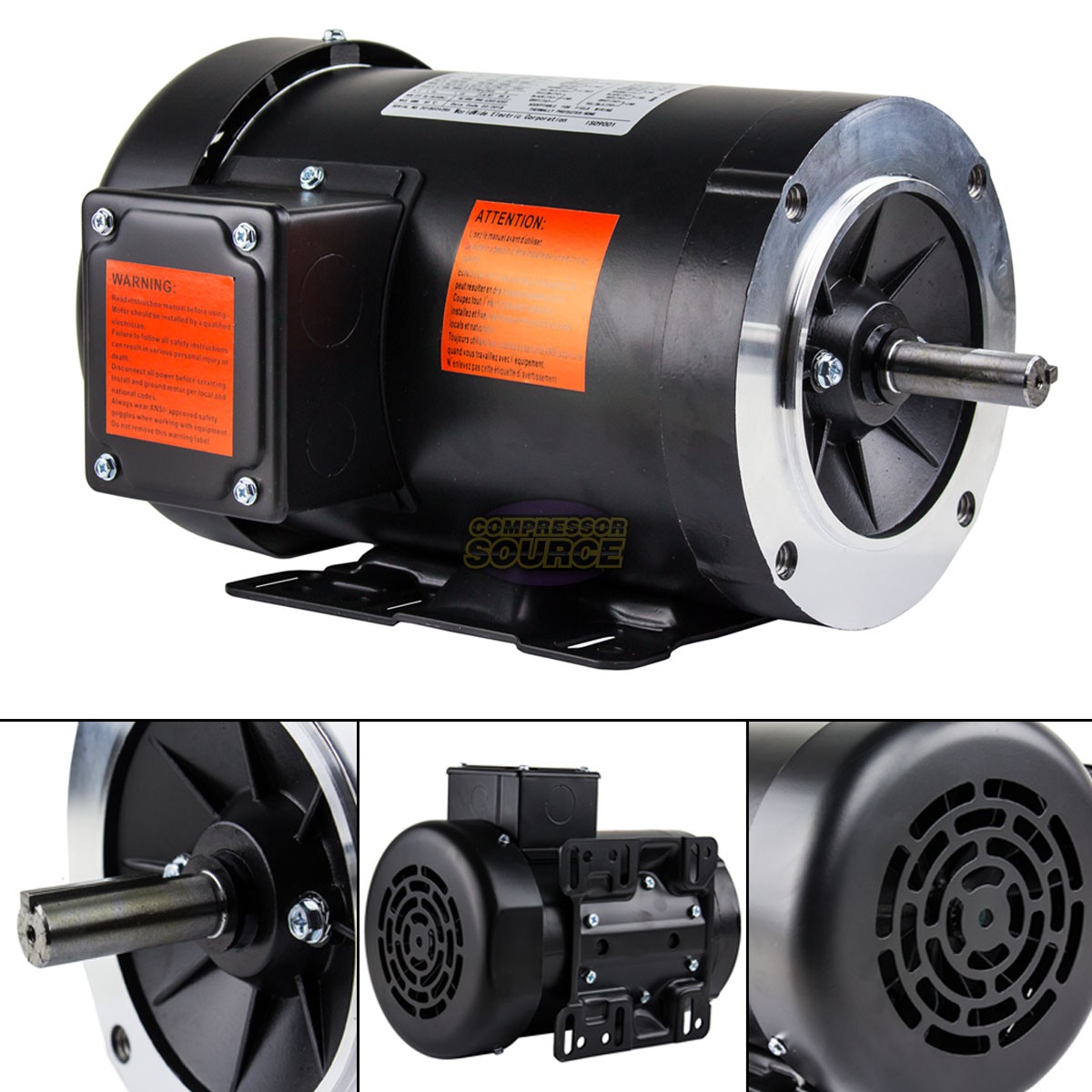 3 HP Electric Motor 3 Phase 56HC Frame 3600 RPM TEFC 208 230V 460 Volt