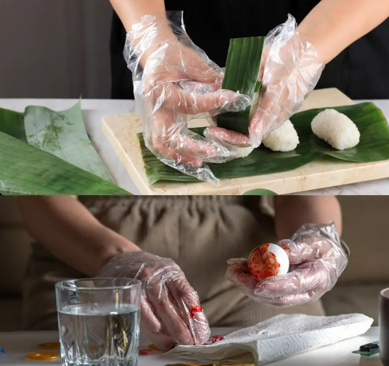 Disposable TPE Food Safe Grade Gloves Transparent Clear Plastic come in with box