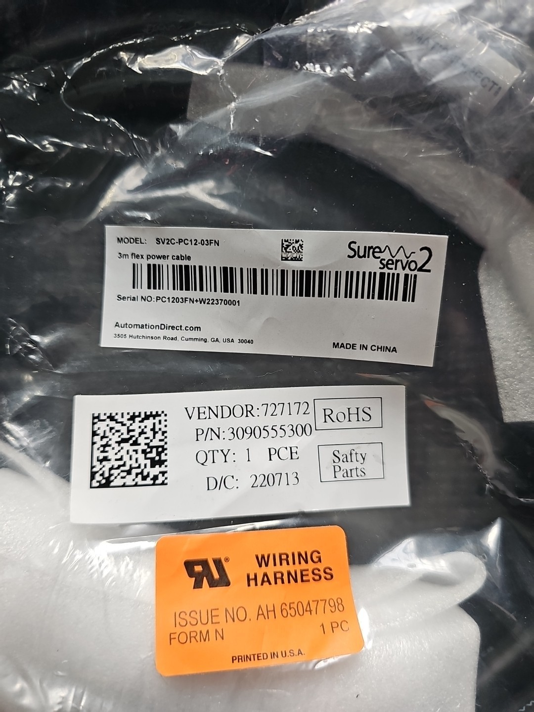 SureServo2 power flex cable mating connectors 9.8ft/3m Sv2c-pc12-03fn