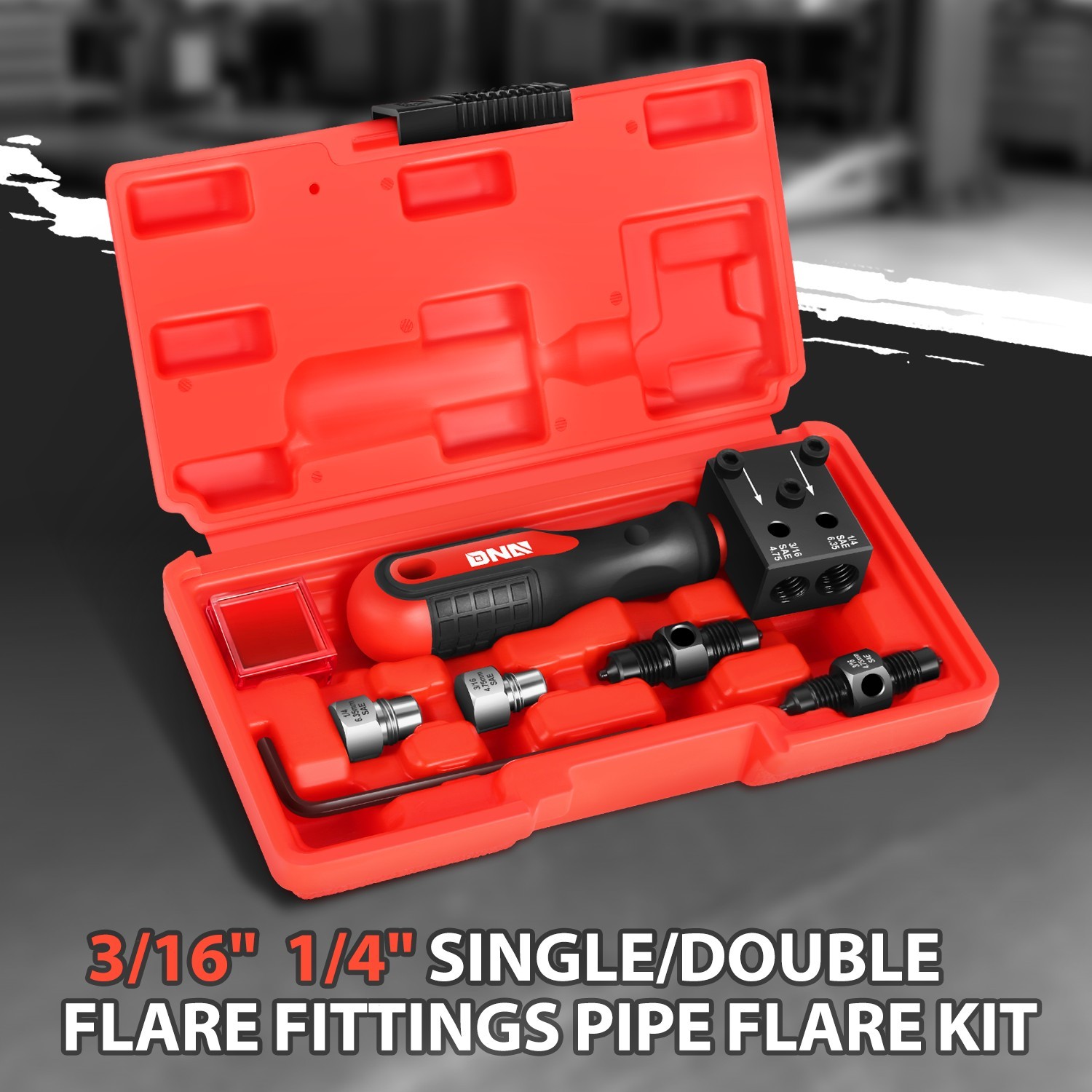 Carbon Steel Brake Line Double Flaring Tool Set w/Handle for 3/16″ & 1/4″ Tube