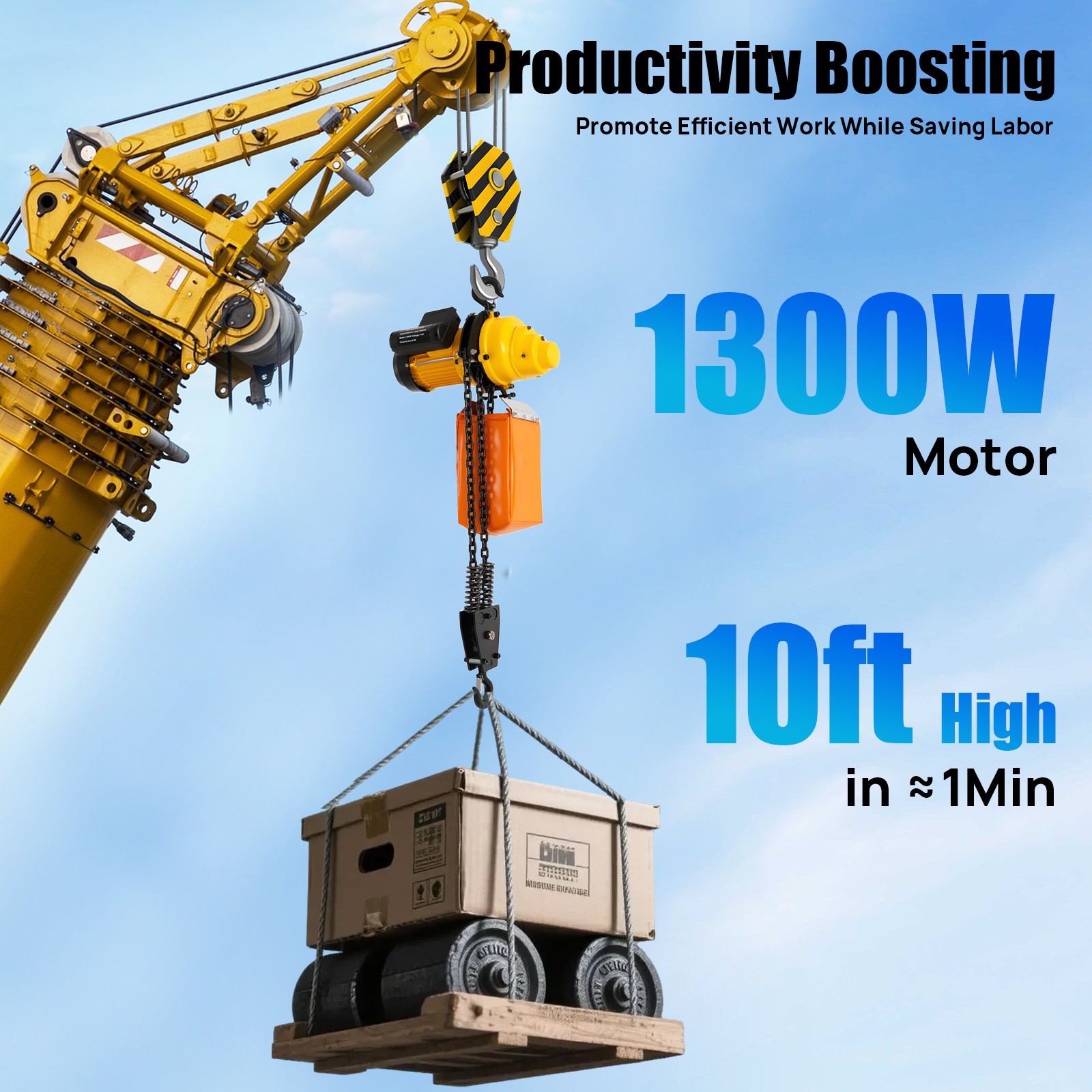 1 Ton Electric Chain Hoist w/ 13FT Double Chain Lifting Single Phrase 110V 20Mn2