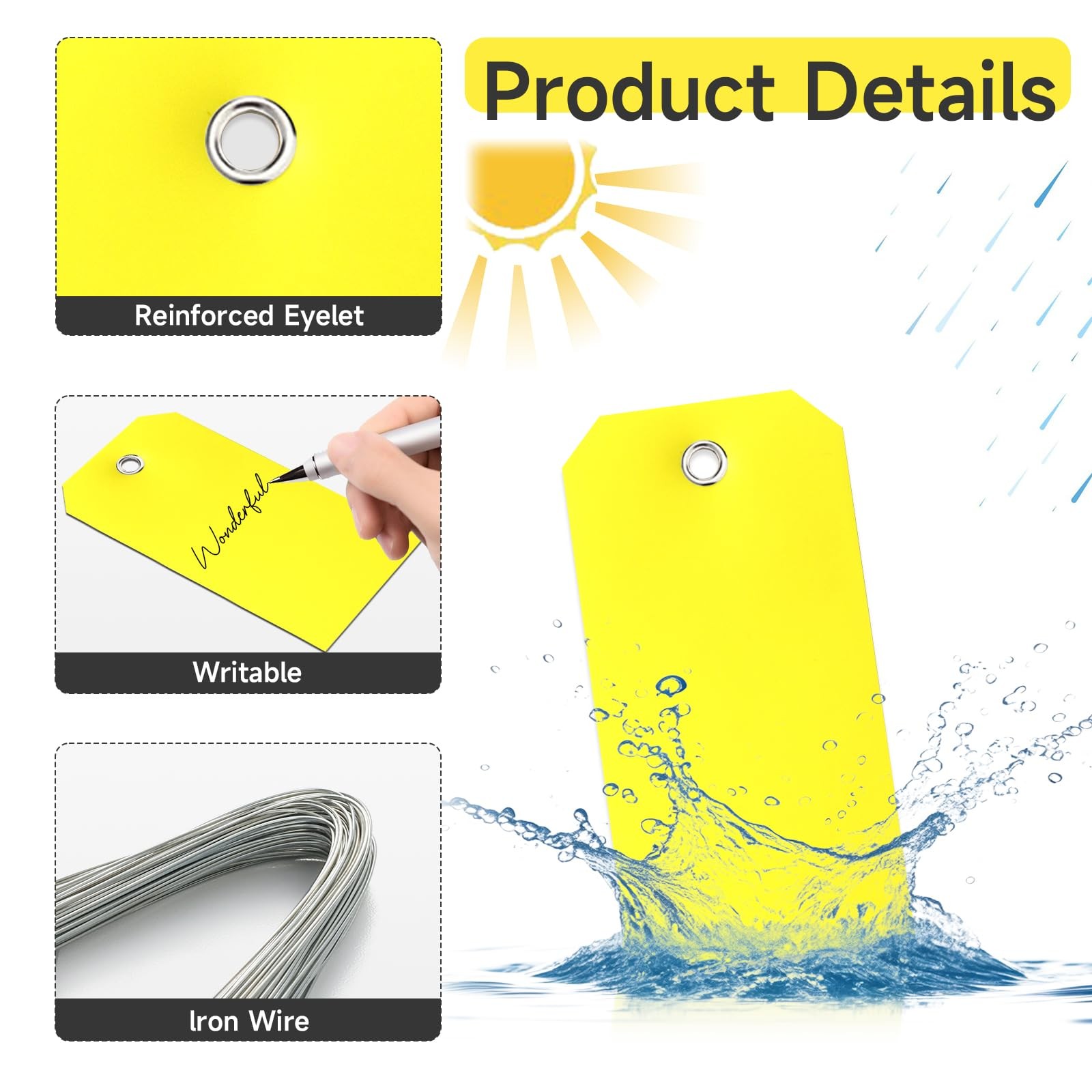 200 Pieces 4 3/4″ x 2 3/8″ Plastic Shipping Tags 4.75 x 2.375 inch, Yellow
