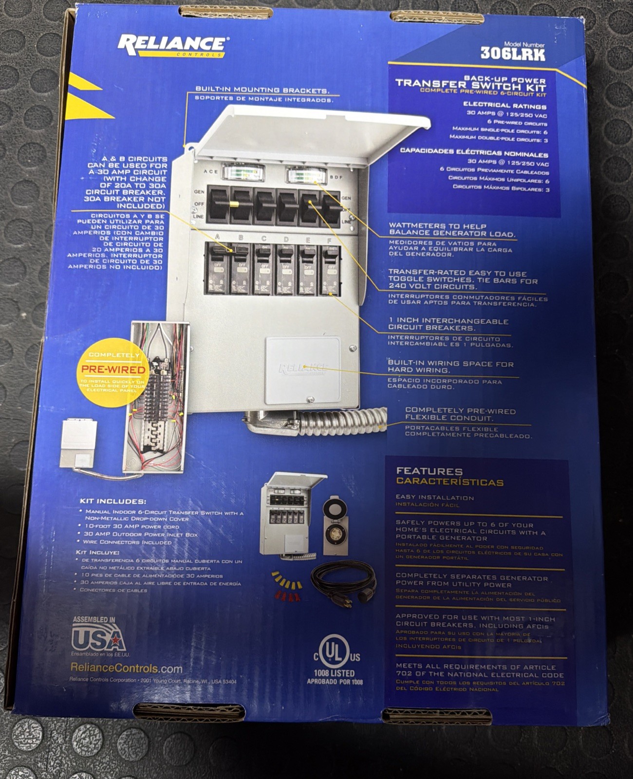 Reliance 306LRK 30Amp BackUp Power Manual Transfer Switch Kit PreWired 6-Circuit
