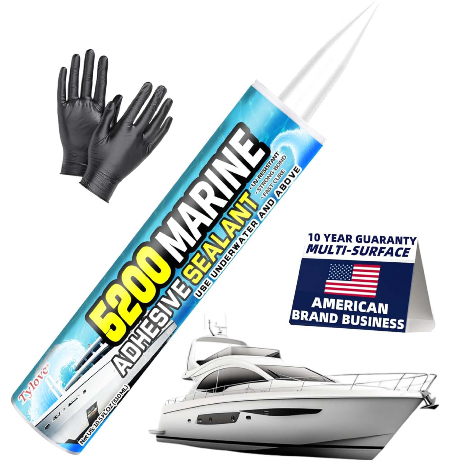 5200 Marine Sealant for Boats & RVs-Fast-Cure (30 Mins), Waterproof, UV-Resis.