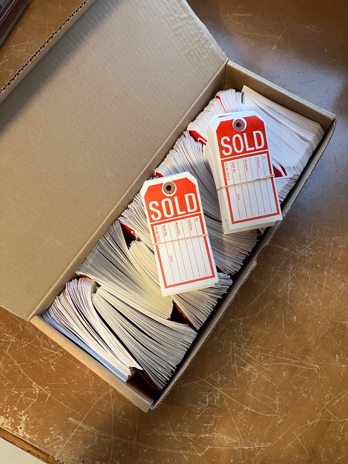 SOLD tags 2 5/8 x 5 1/4 cardstock 1200 pcs .. store closed remaining supplies