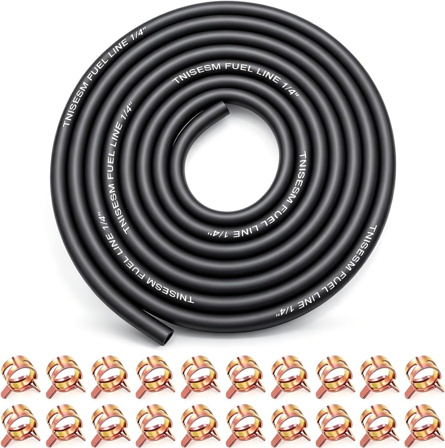 10Ft 1/4 Inch Fuel Line Hose with 20 Clamps, Rubber Fuel Line for Lawn Mower Dir