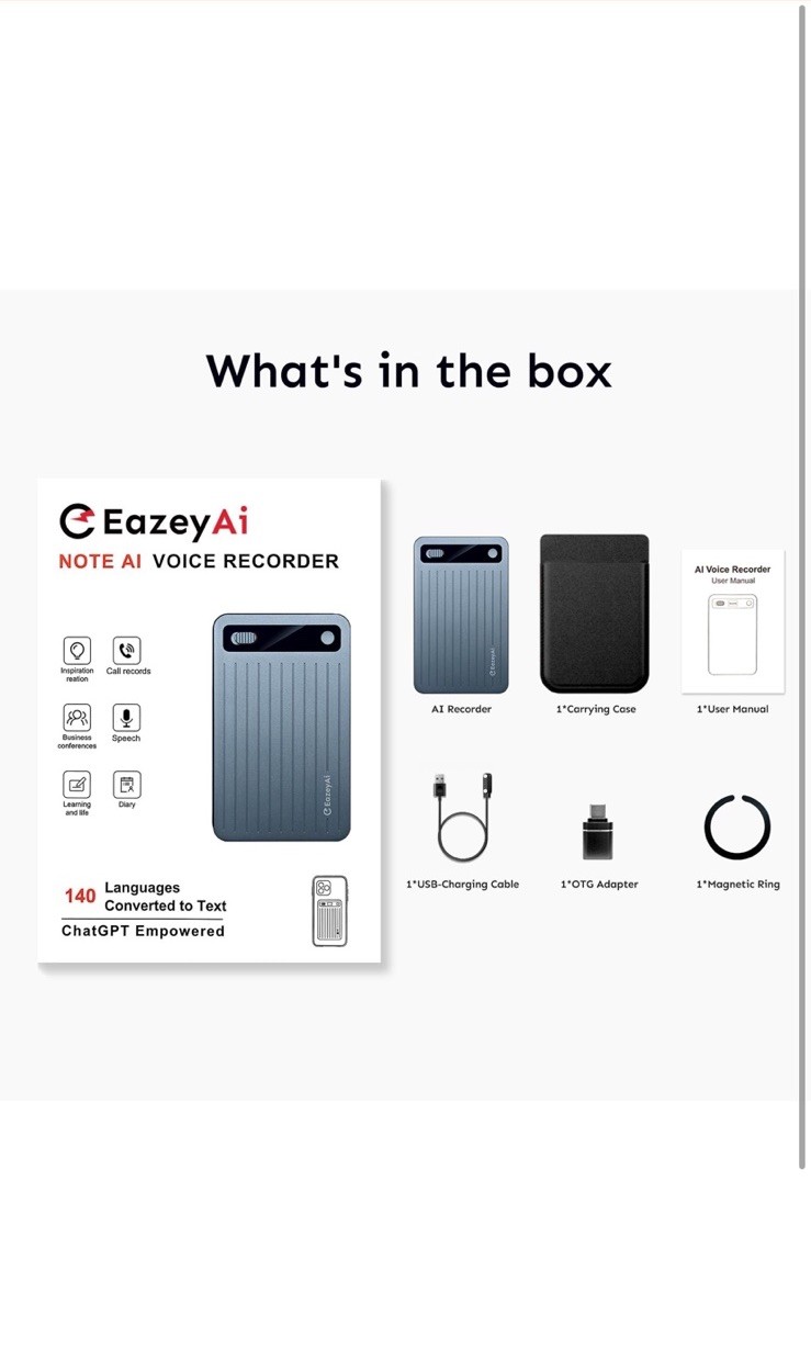 E Eazey AI Voice Recorder, Transcribes And Summarize Support 140 Languages App C