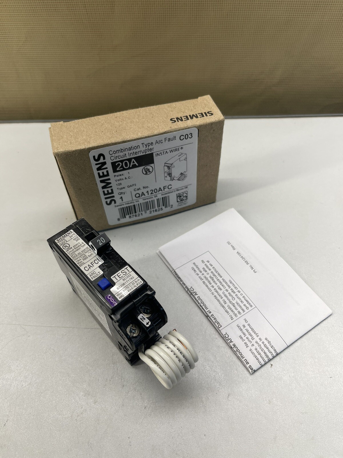 Siemens QA120AFC 1 Pole 20 AMP Arc Fault Combination Breaker AFCI New In Box