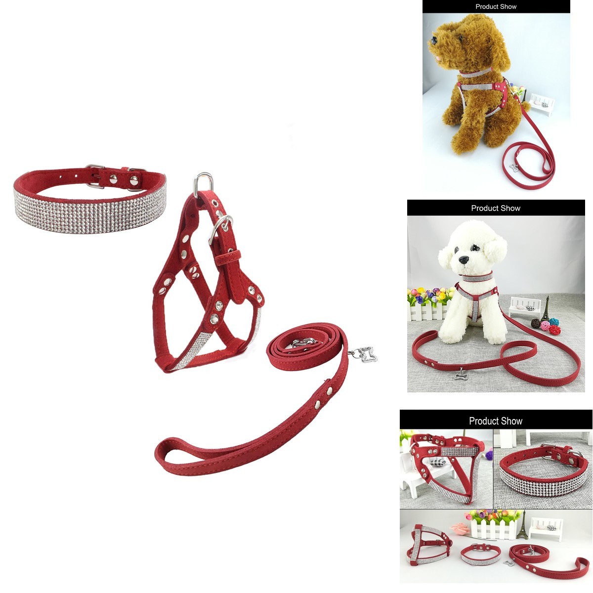 Newtensina Dog Collar & Harness & Leads Sets Fashion Dog Collar Diamante – S