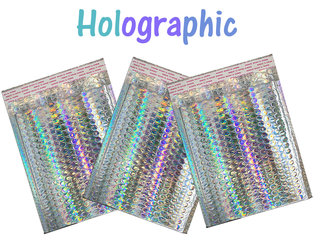 5X9″ 6X10, 8.5X12, 9.5X13″ Holographic Bubble Mailers, Metallic Padded Envelope