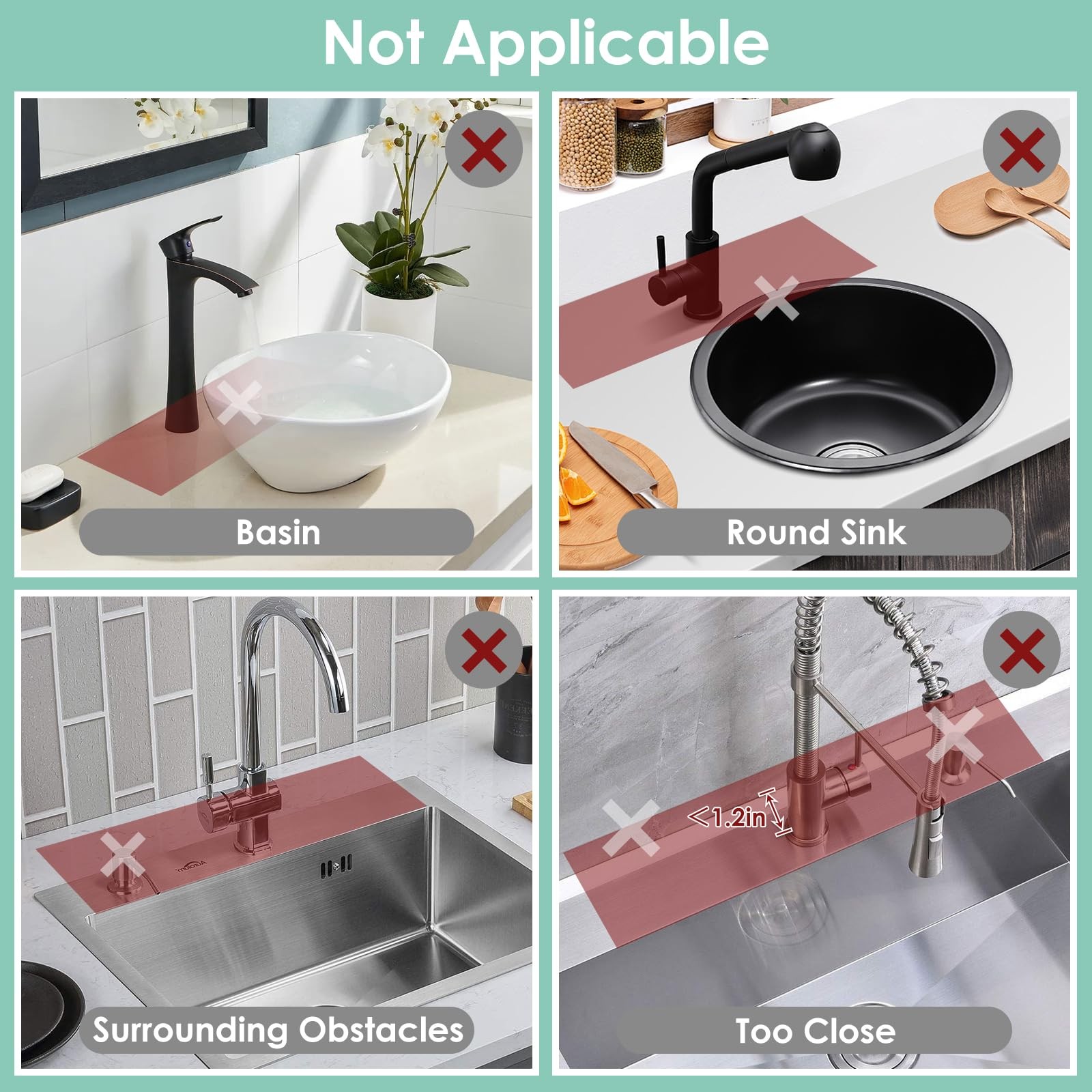 24 Inch Silicone Faucet Mat for Kitchen Sink Splash Guard – 7° Slope Water Drain