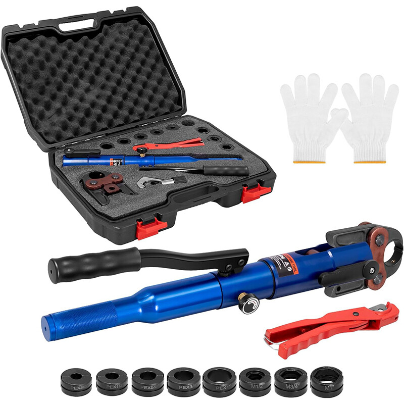 Copper Tube Fittings Hydraulic Pipe Crimping Tool with 1/2″, 3/4″ and 1″ Die Set