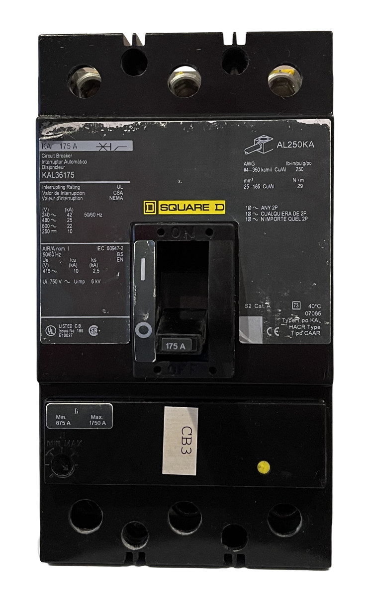 Square D KAL36175 Breaker | 175A | 3P | 600V | 25kA @ 480V | K Frame | MCCB