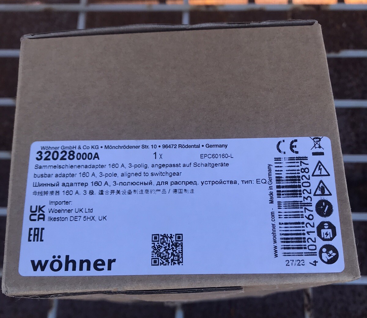 Wohner 32028 Busbar Adapter EQUES 60Classic 3-Pole 160A For Siemens 3VA Series