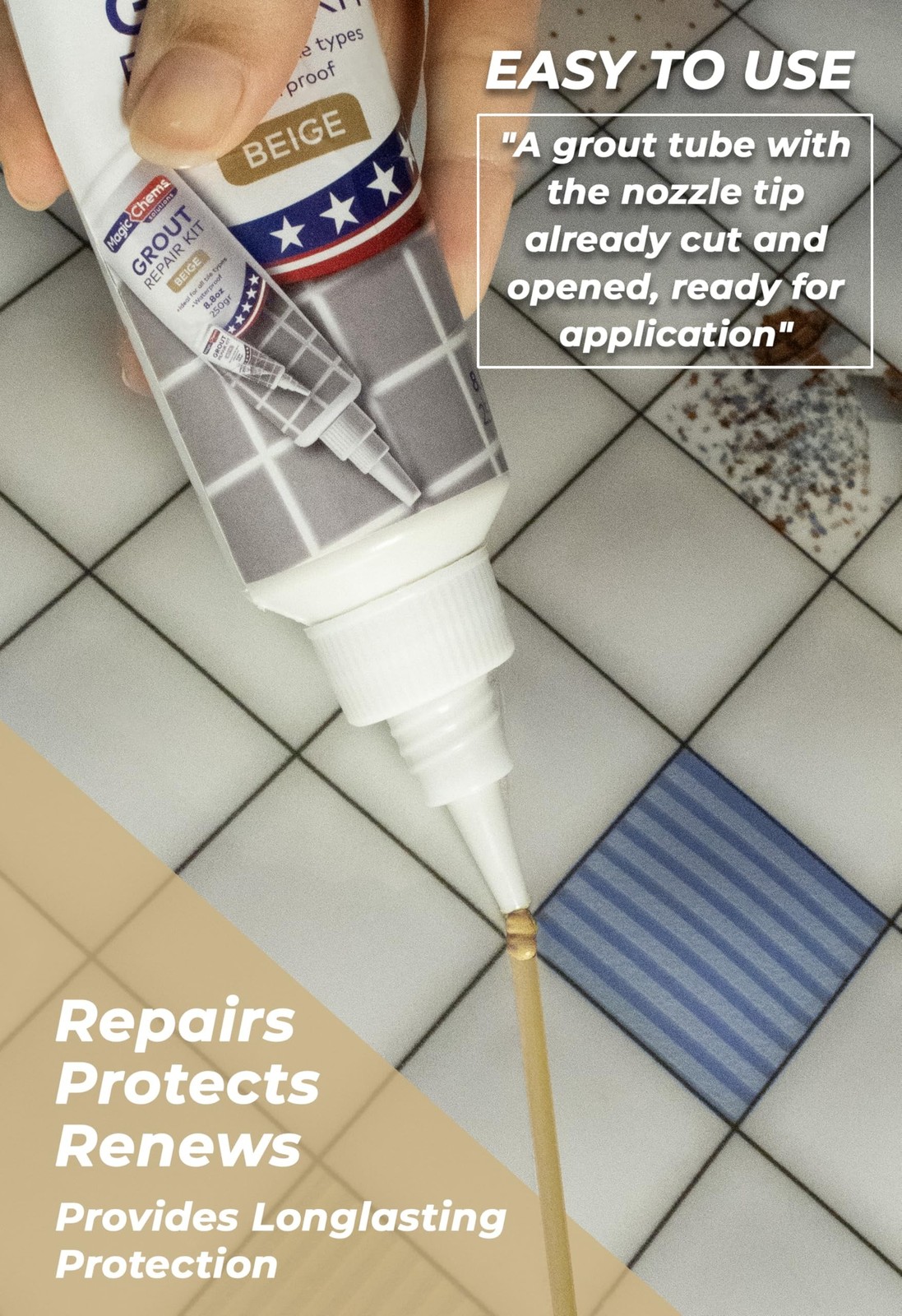 Tile Grout Repair, Beige 8.8 oz/250gr. Fast Drying Grout Repair Kit, Grout Fi…