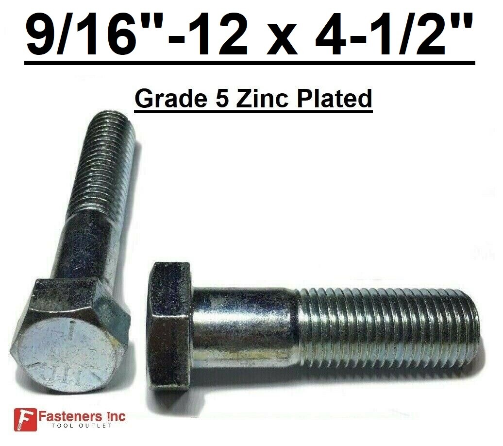 9/16-12 x 4-1/2″ Hex Bolt Zinc Plated Grade 5 Cap Screw Coarse Partial Thread
