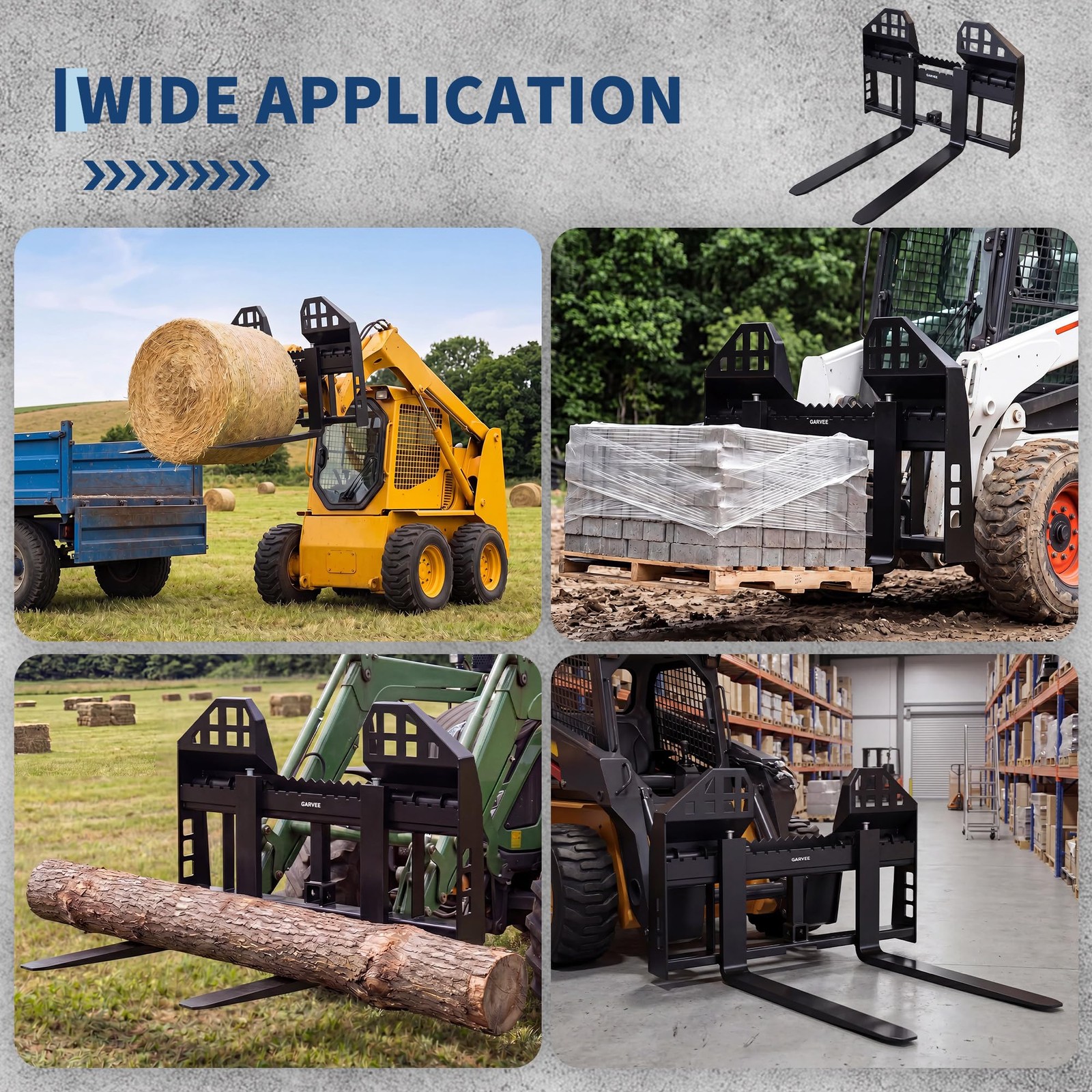 45″ Skid Steer Pallet Fork Frame w/ 48″ Forklift Blades Kubota Bobcat Skid Steer
