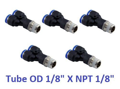 Pneumatic 3 Way Y Connector Tube OD 1/8″ X NPT 1/8″ Air Push In Fitting 5 Pieces