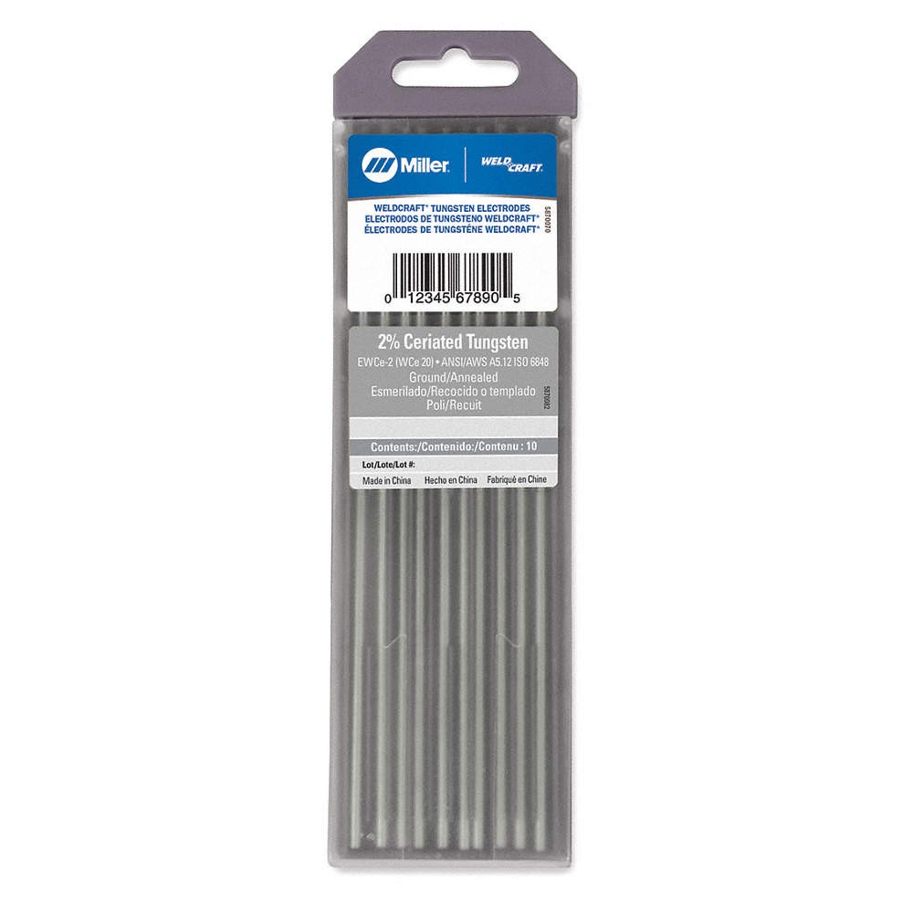 MILLER ELECTRIC WC332X7 WELDCRAFT Gray Tungsten Electrode,PK10 6ETP7