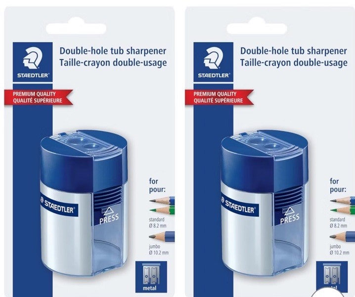 3 Pack! STAEDTLER Double-hole Manual Pencil Sharpeners Blue/Silver | NEW
