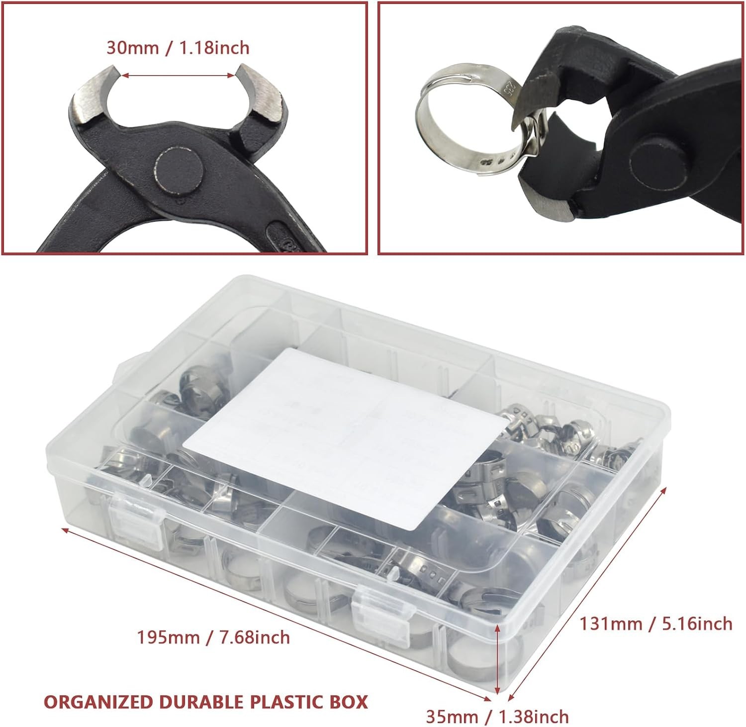 130Pc Heavy Duty PEX Clamp Assortment Kit With Pliers 6 23.5Mm