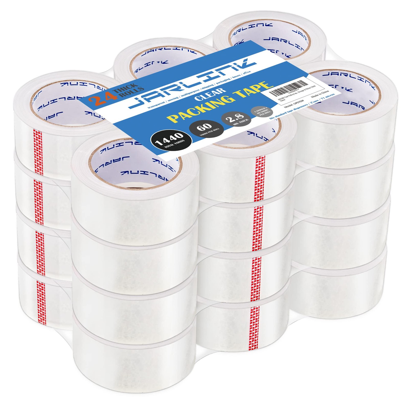 JARLINK Clear Packing Tape (24 Rolls), Heavy Duty Packaging Tape for Shipping Pa