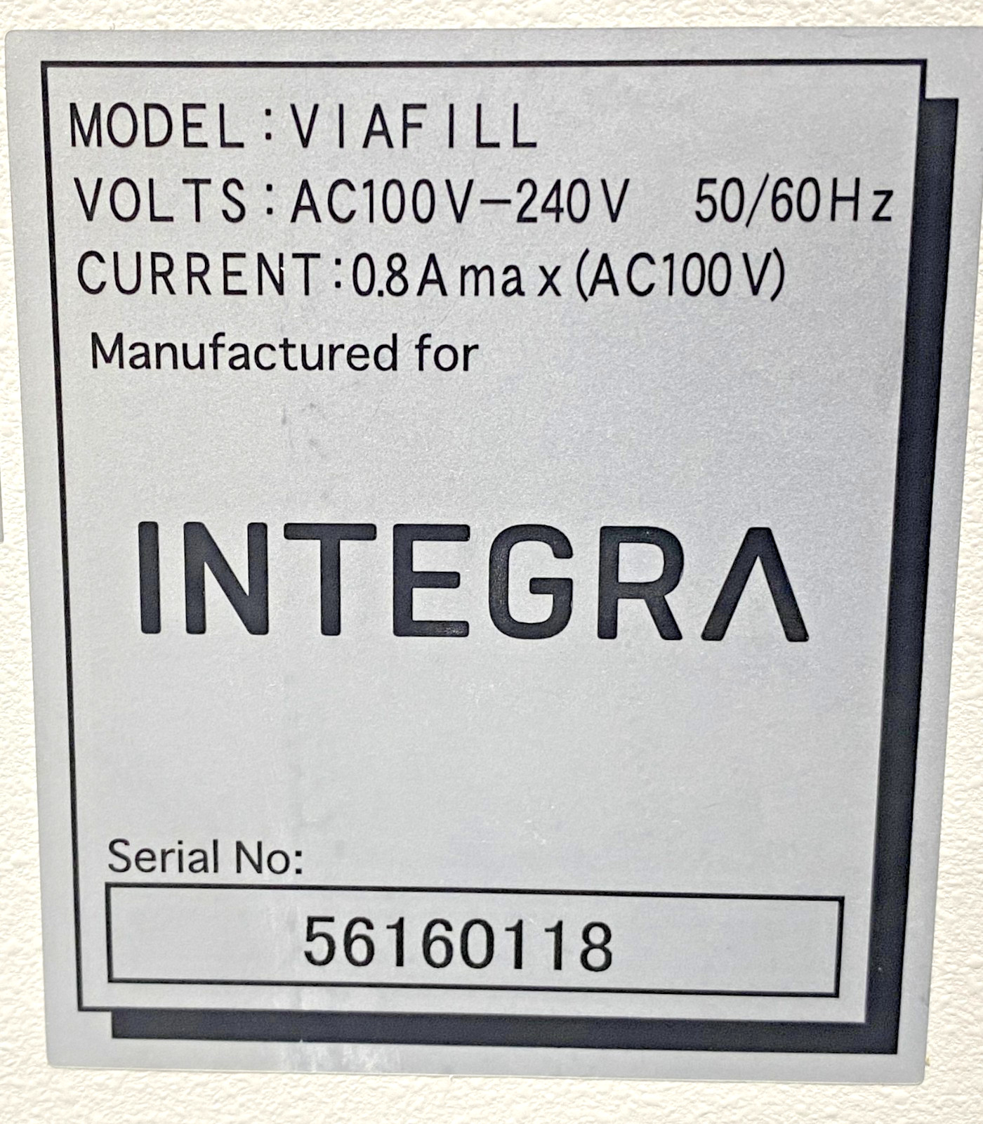 Integra Viafill Rapid Reagent Dispenser AC100V-240V 50/60 Hz Power Tested