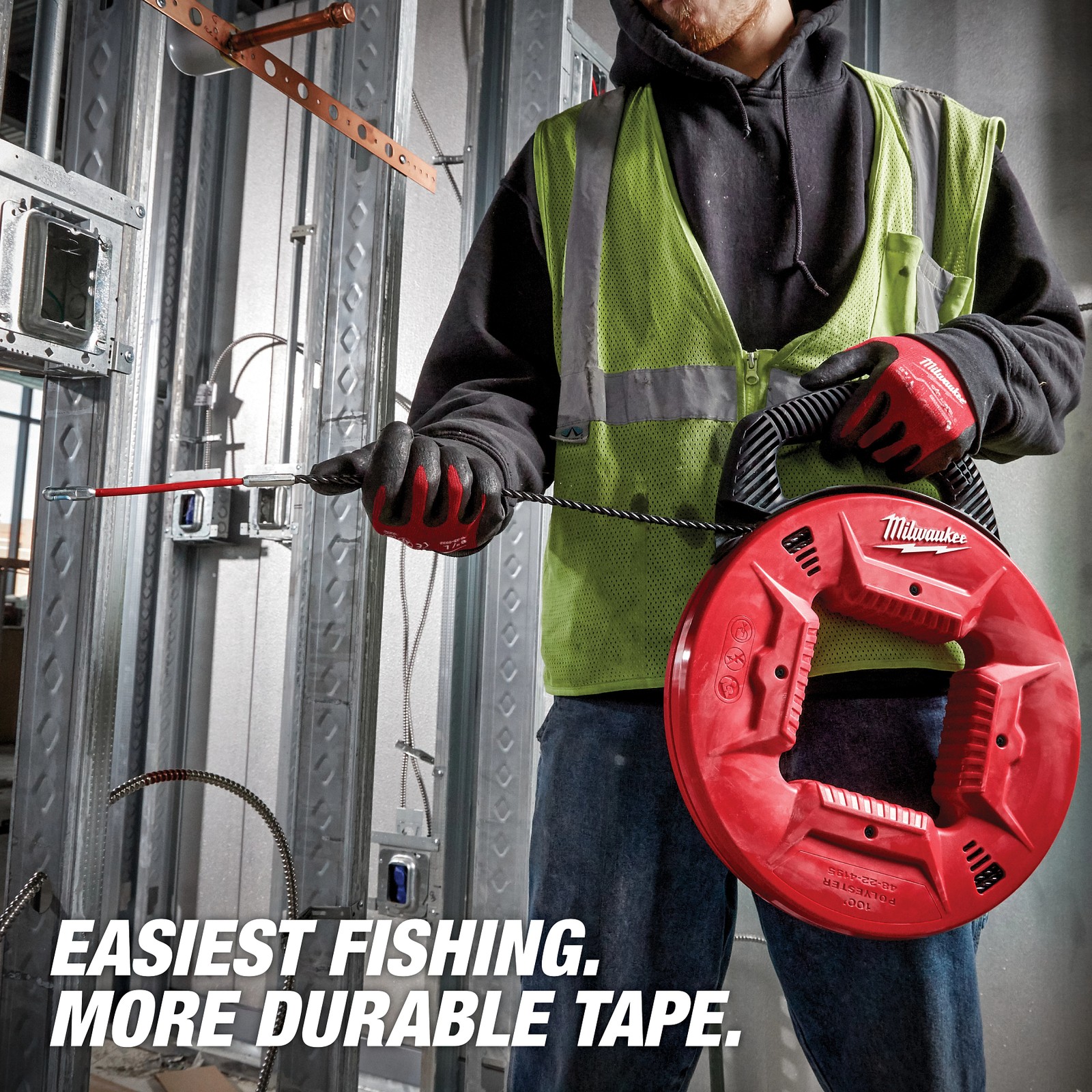 Milwaukee Tool 48-22-4195 100′ Polyester Fish Tape With Flexible Metal Leader