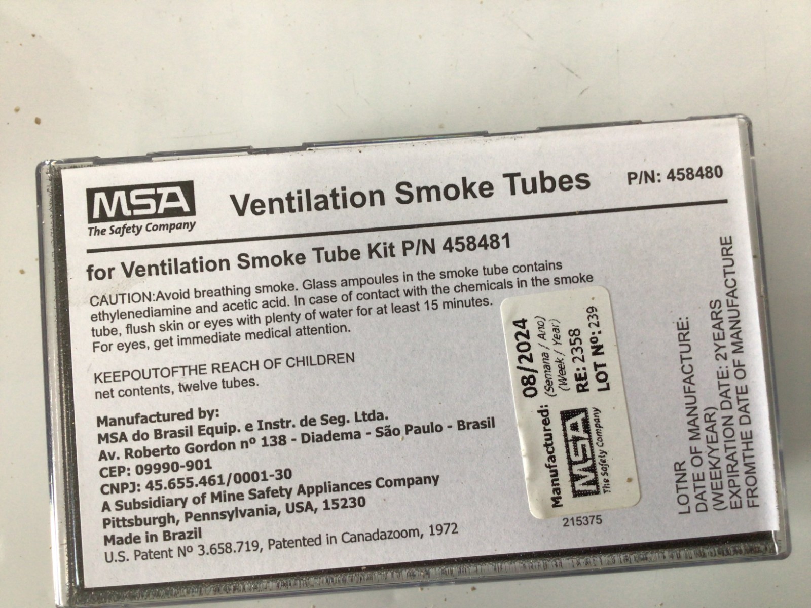 Msa Safety Replacement Smoke Tube,Plastic,PK12 458480 Msa Safety 458480