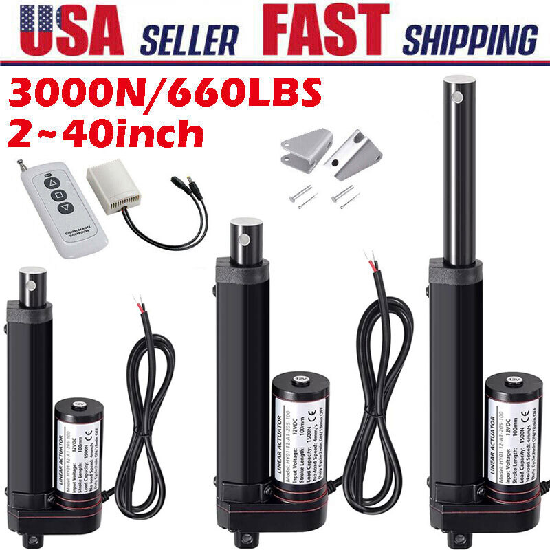 12V Linear Actuator Heavy Duty Long Stroke 2″~40″ 660lbs Waterproof Fast Speed