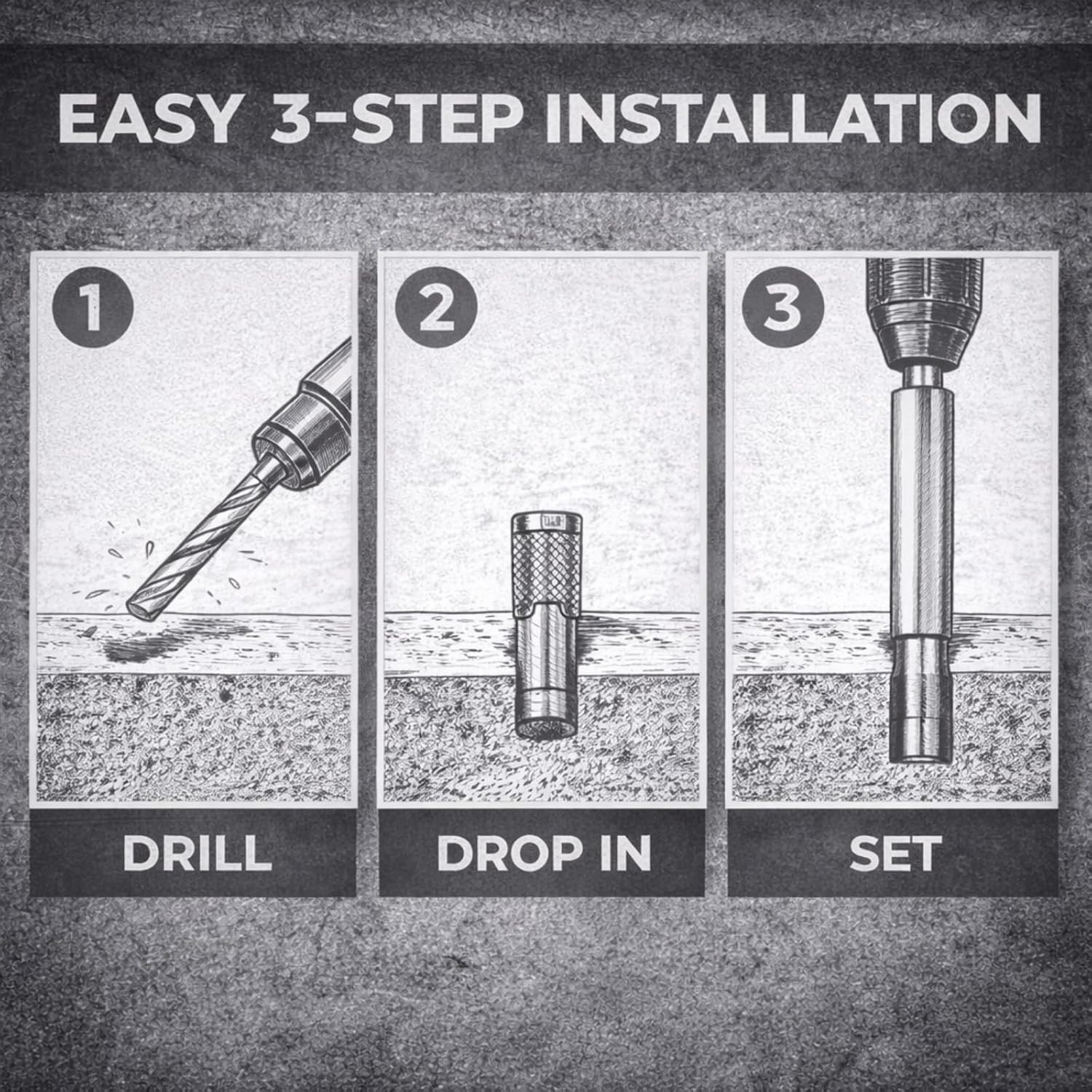 SDS Plus Drop-in Anchor Setting Tool, 1/4 Internal Threaded Anchor Driver, Zi…