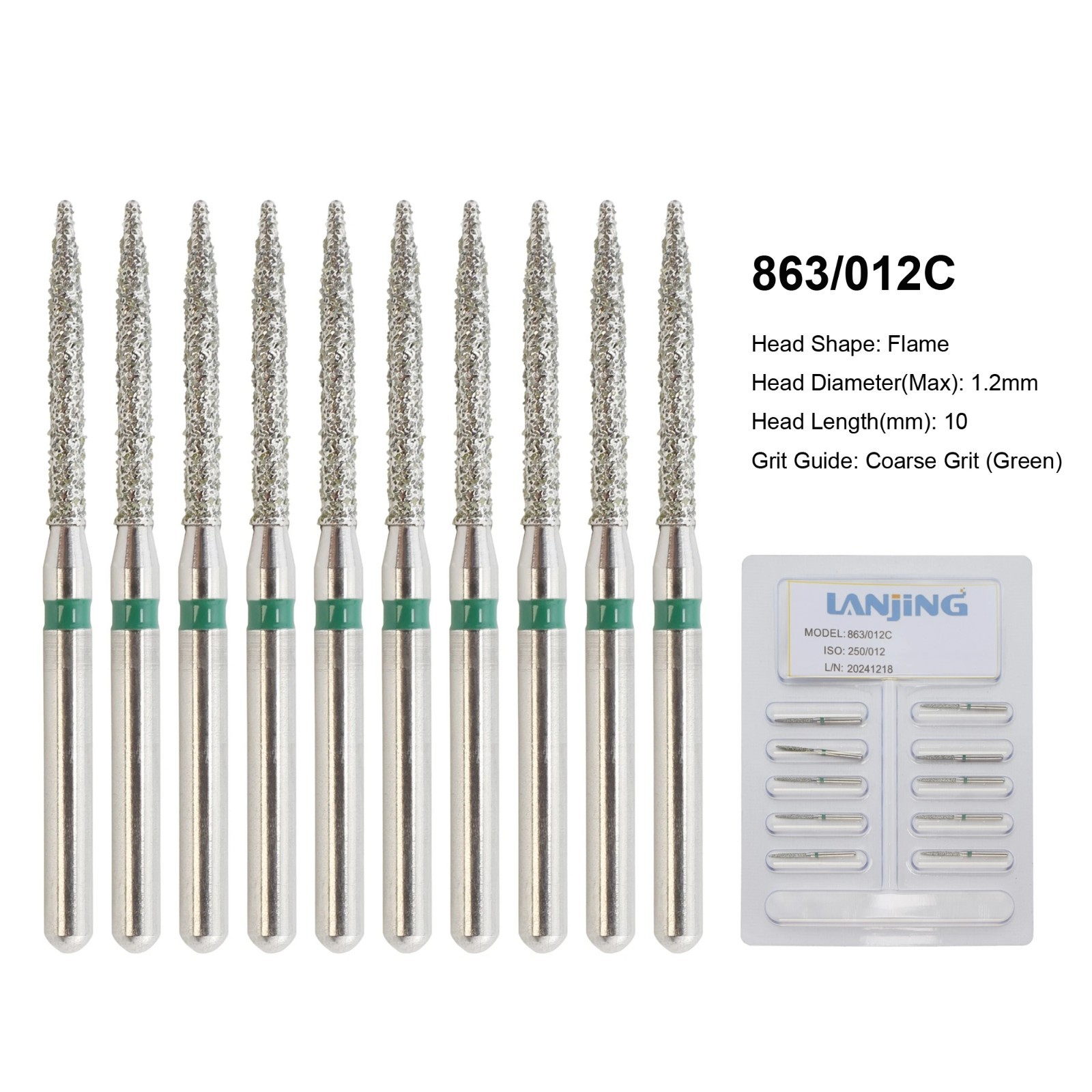 Dental Diamond Burs Flame Bur 863/010F 863/012F 863/016C 861 862 Fine High Speed