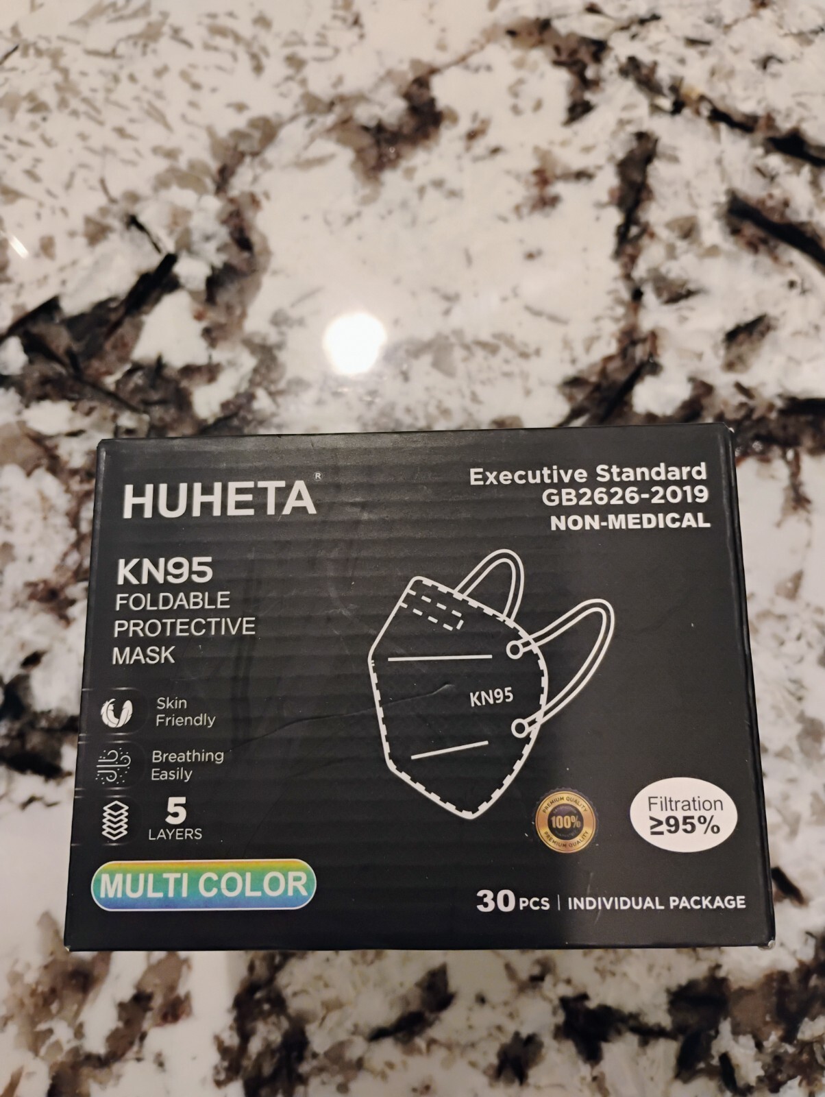 HUHETA KN95 Face Masks 30 Pack Individually Wrapped 5-Ply Multicolor GB2626-2019