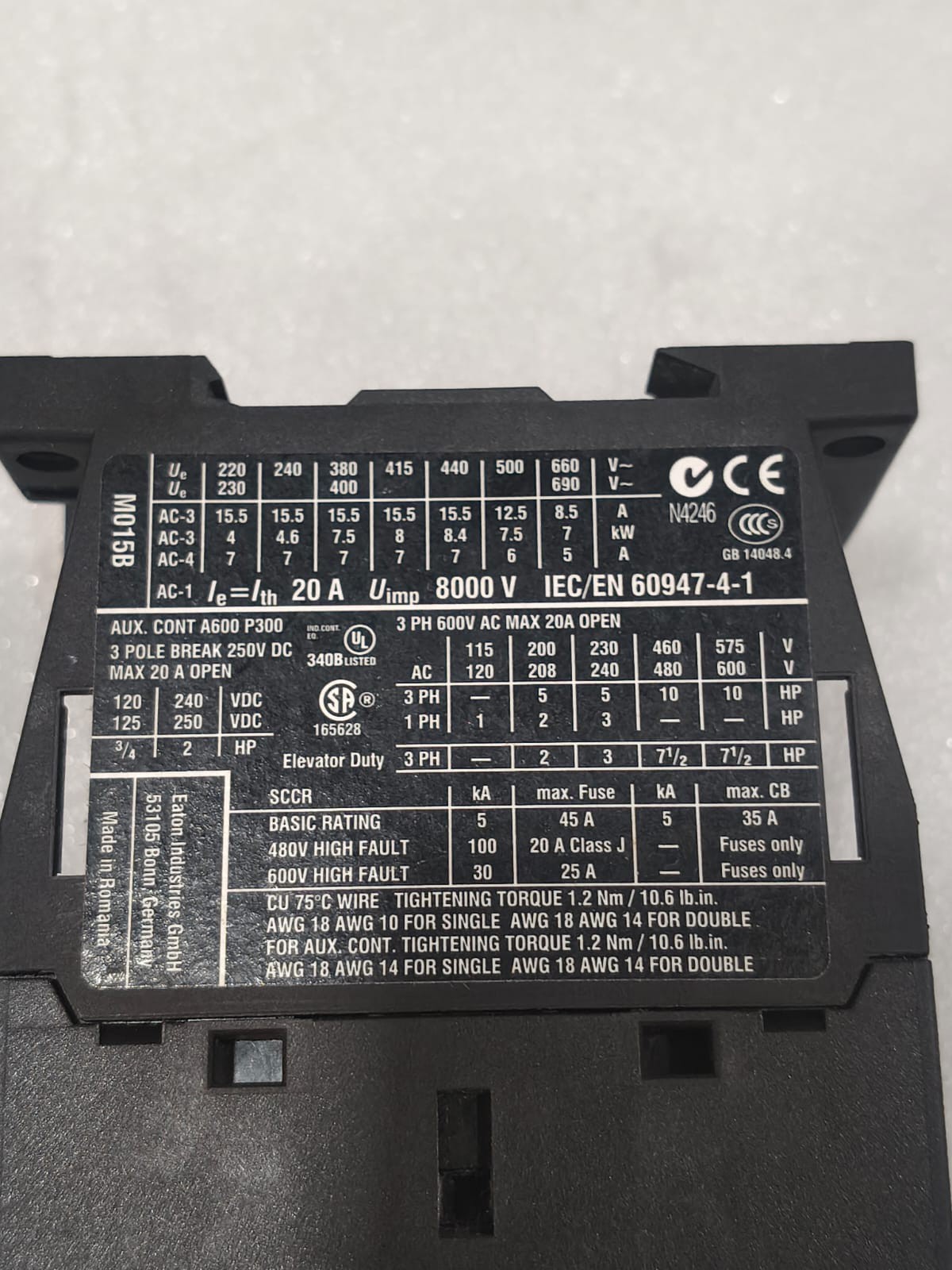 EATON DILM15-10 XTCE015B10E2 POWER CONTACTOR 20AMP VOLTAGE 110VAC FAST SHIPPING
