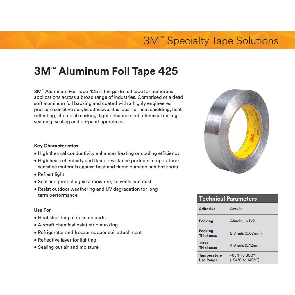 3M 425 DWB Aluminum Foil Tape 2″ x 180′ Heat Resistant HVAC Automotive Exhaust